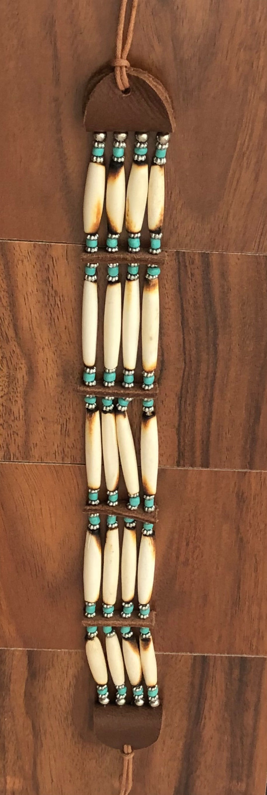 Buffalo Bone 4 Row Tribal Native American Choker Necklace Beaded Turquoise Stone