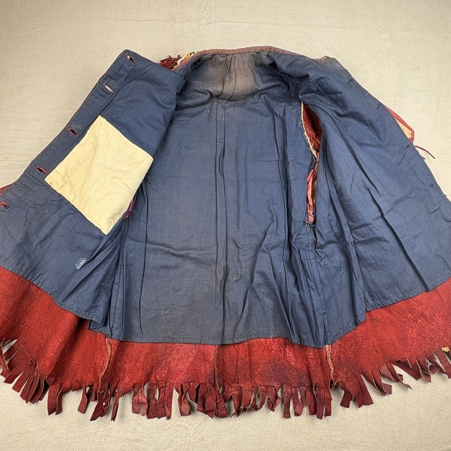 1880 - 1920 Handmade Red Leather Beaded Ceremonial Coat Native American Western