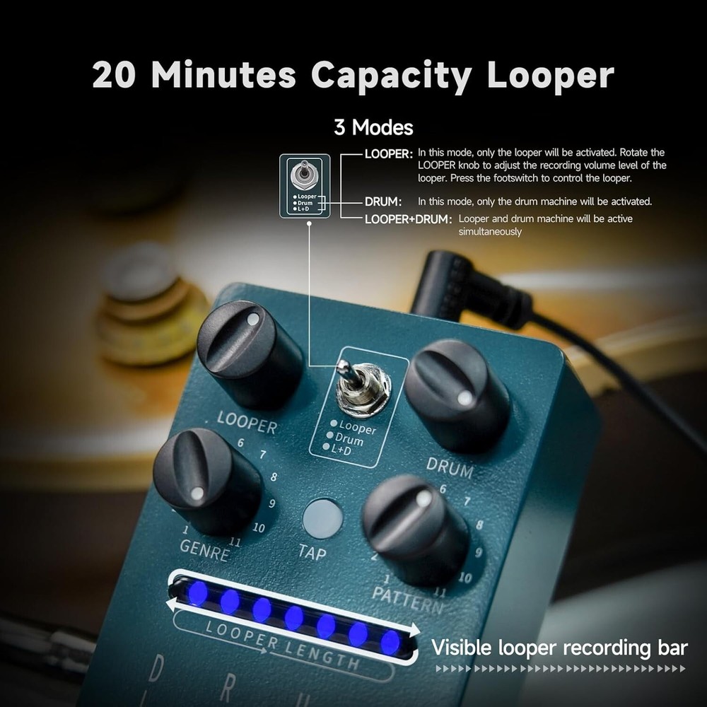 Versatile FS01 Guitar Pedal with 121 Rhythms & 3 Modes for Creative Looping