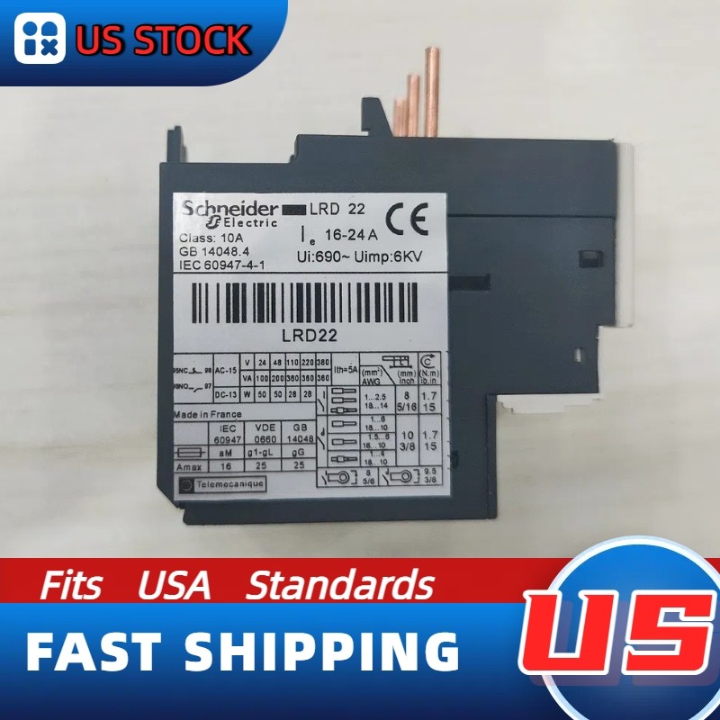 New Schneider LRD22 Thermal Overload Relay, 16-24A, Class 10A | US Inventory