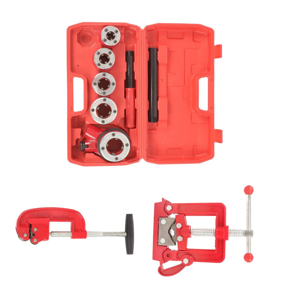 With 5Dies Set Handheld Pipe Threader Ratchet Typeand Pipe Cutter Threading Tool