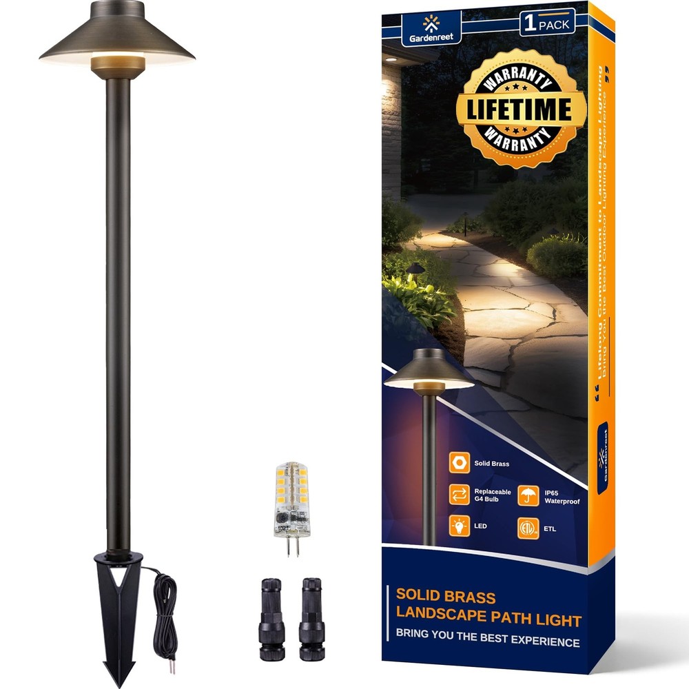 Gardenreet Outdoor Brass Pathway Lights - Low Voltage Landscape Path Lighting...