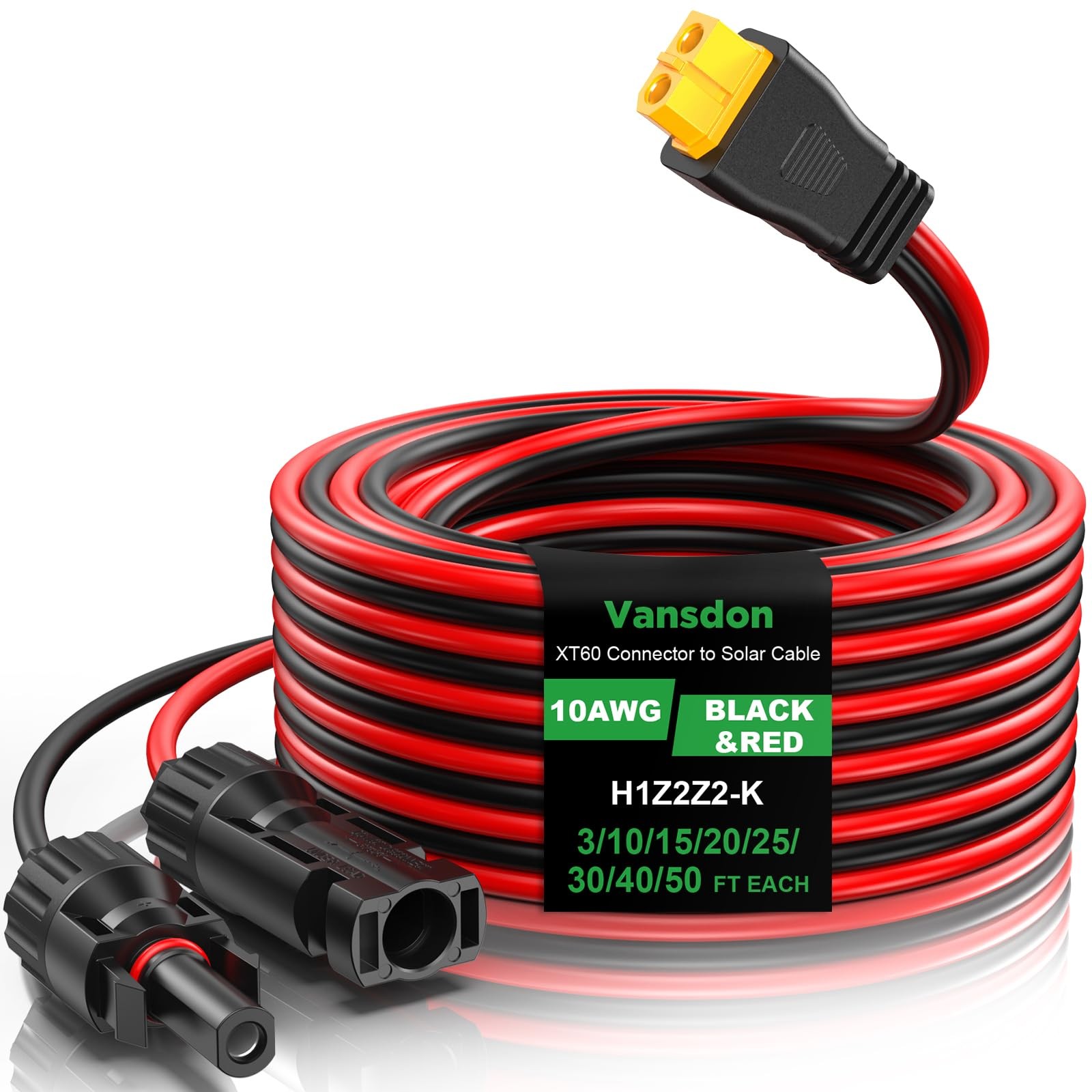 Vansdon 10AWG XT60 Solar Cable- to Cable 20FT Charging 10AWG-20FT