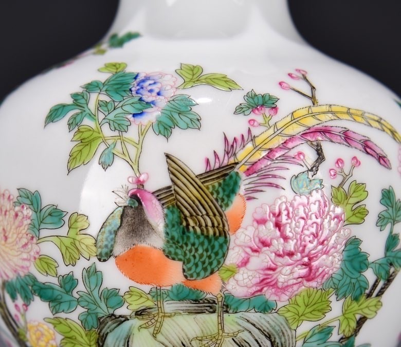 6.3'' YongZheng Marked Enamel Colour Porcelain Flower Bird Zun Vase Pot Bottle