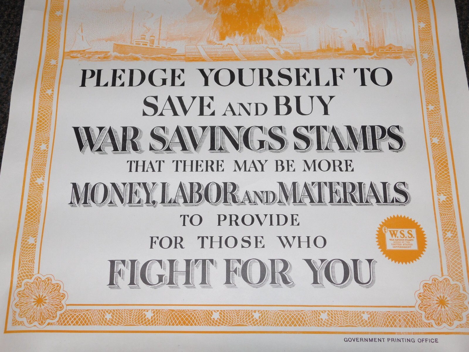 VINTAGE WWI WORLD WAR 1 NATIONAL WAR SAVINGS DAY WSS SAVE & BUY EAGLE POSTER