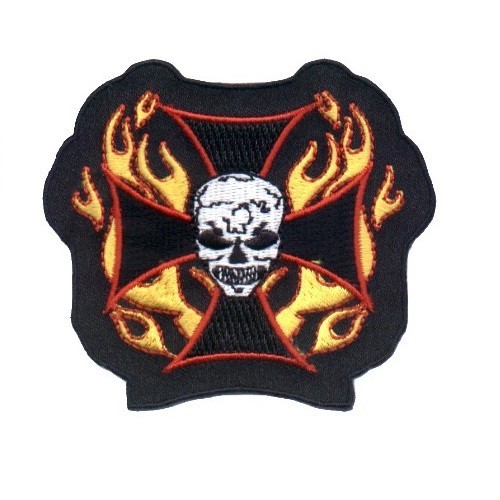 SKULL CROSS FLAMES PATCH
