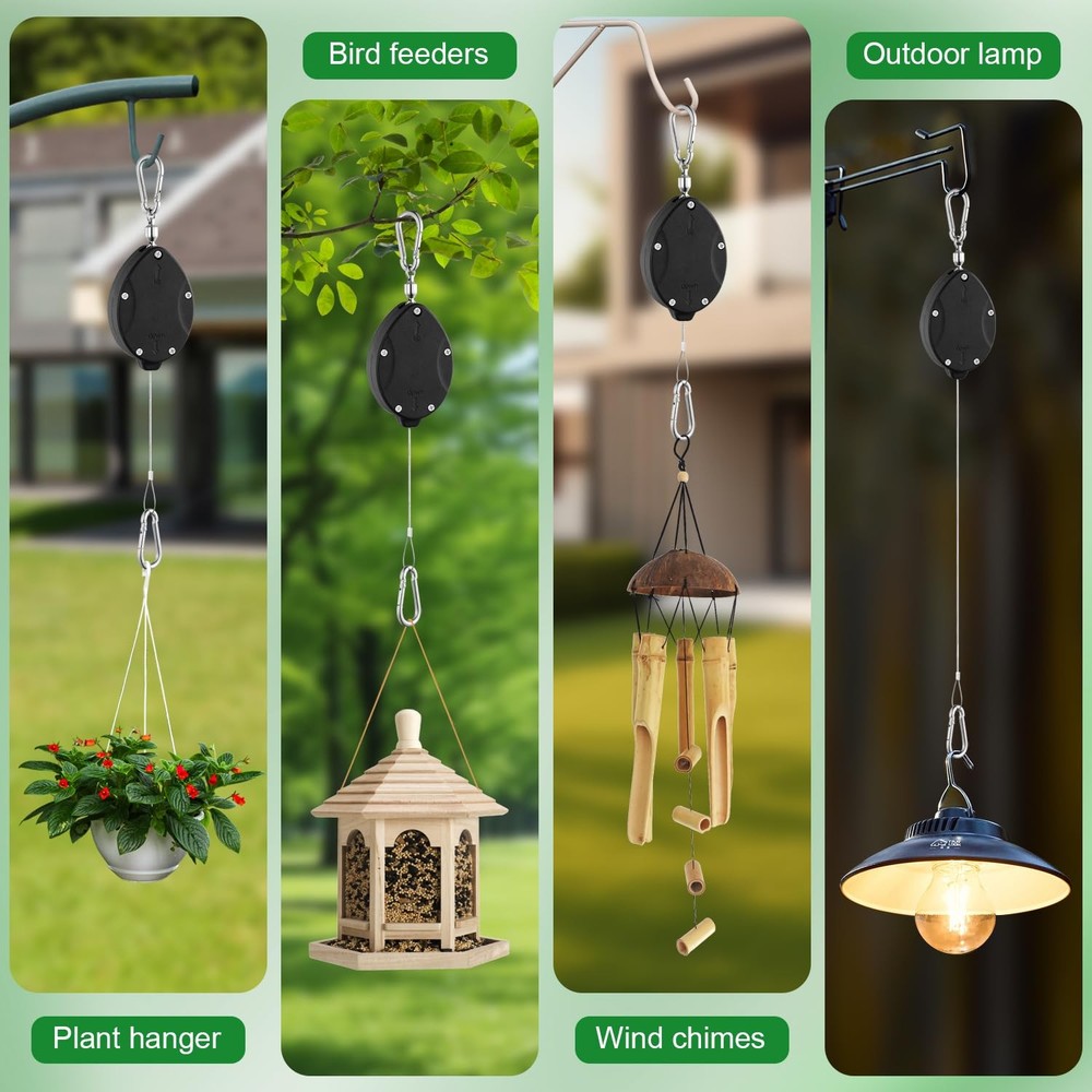 3 Pack Heavy Duty Retractable Plant Hangers Adjustable Pulleys with 63" Pull-...