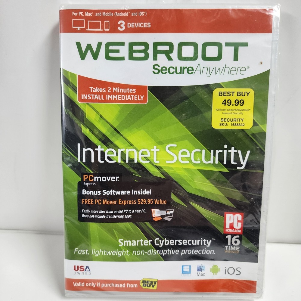 Webroot Secure Anywhere Internet Security 3 Devices for PC/MAC/Mobile NEW/SEALED
