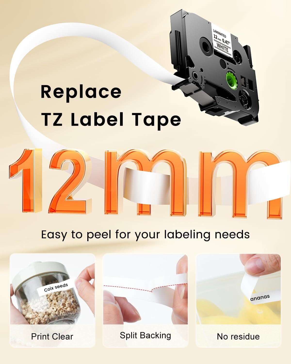 10PK For Brother P-Touch TZe-231 TZ-231 12mm White Standard Laminated Label Tape