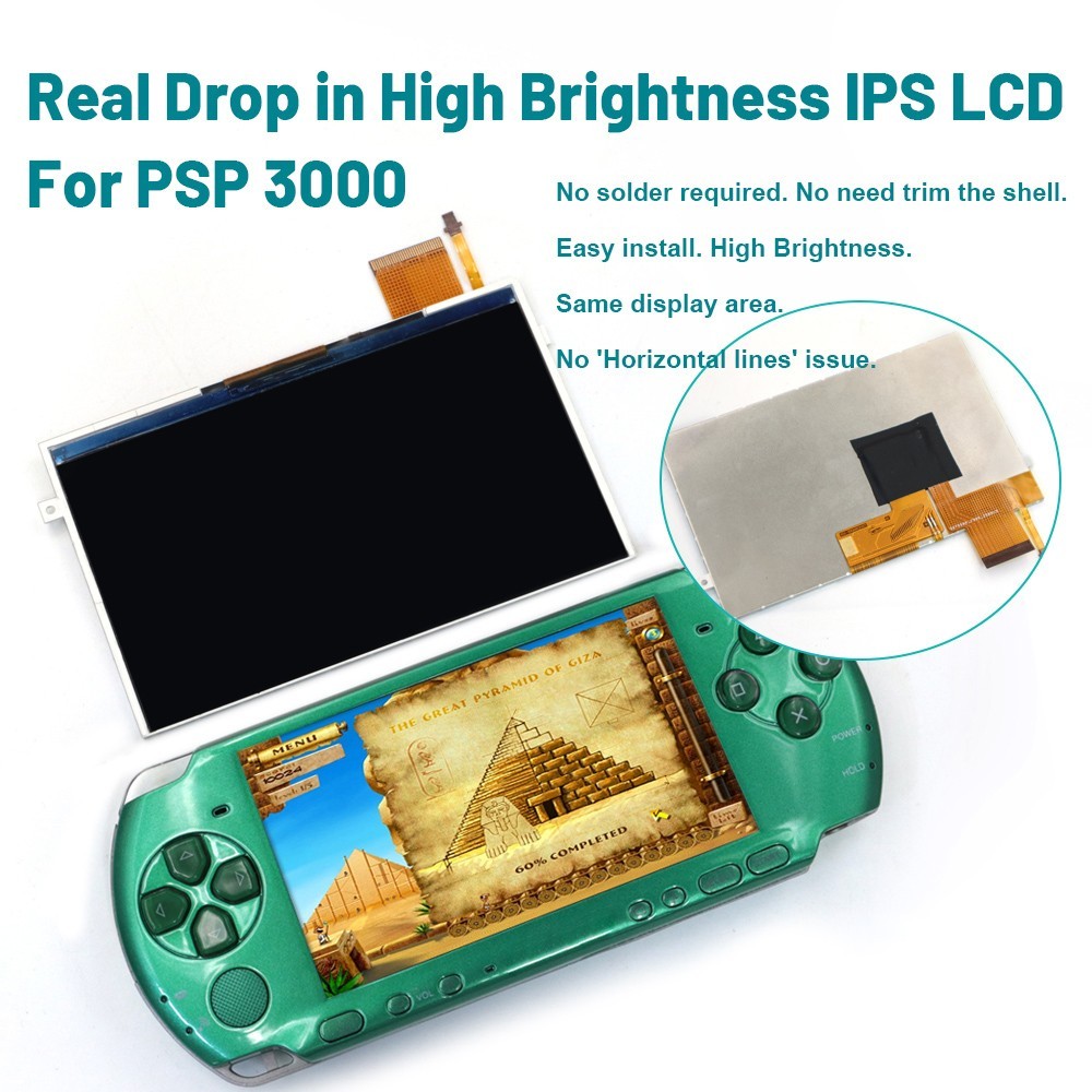 Full-view Highlight Backlight Drop in IPS LCD Screen For PSP 3000 No Need Solder
