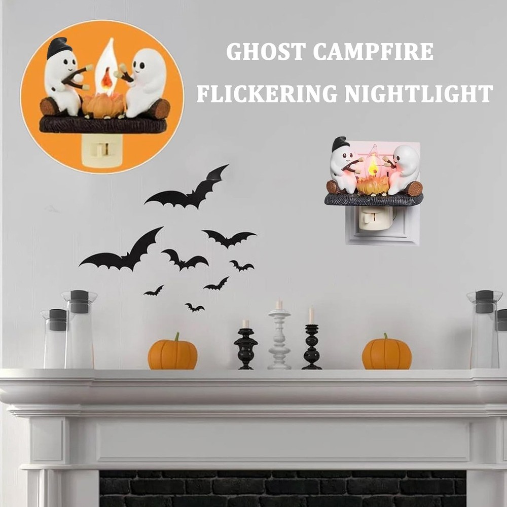 Ghosts Roasting Campfire Flicker Flame Night Light, Ghost Roasting Marshmallows