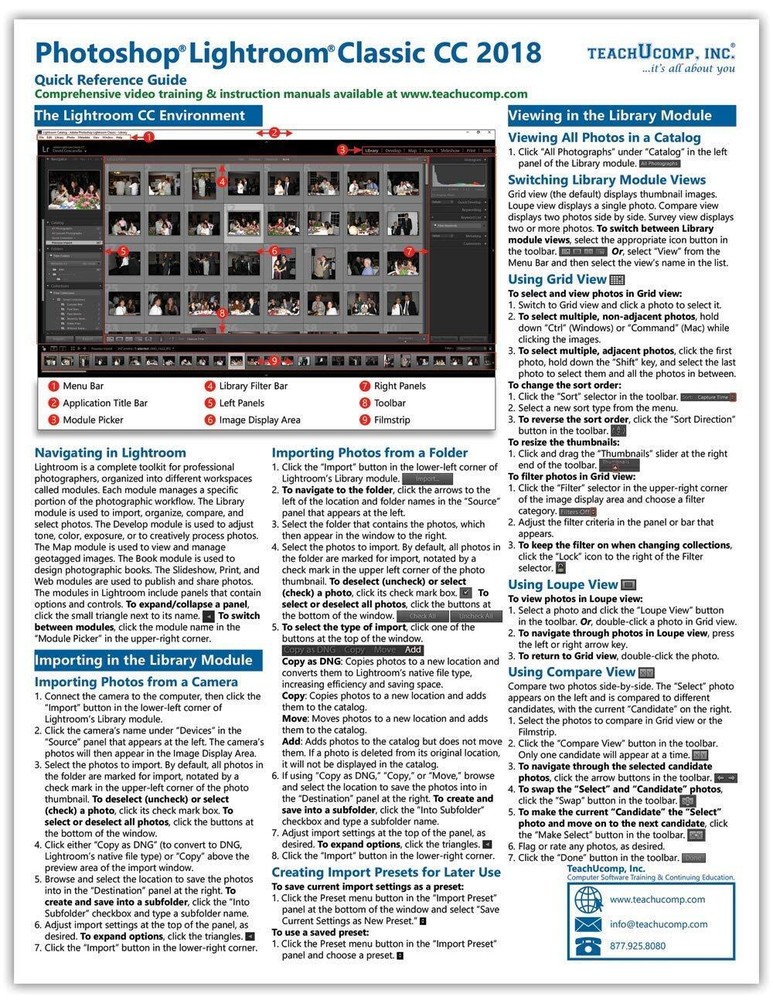 Lightroom Classic CC 2018 Training Guide Quick Reference Card 4 Page Cheat Sheet