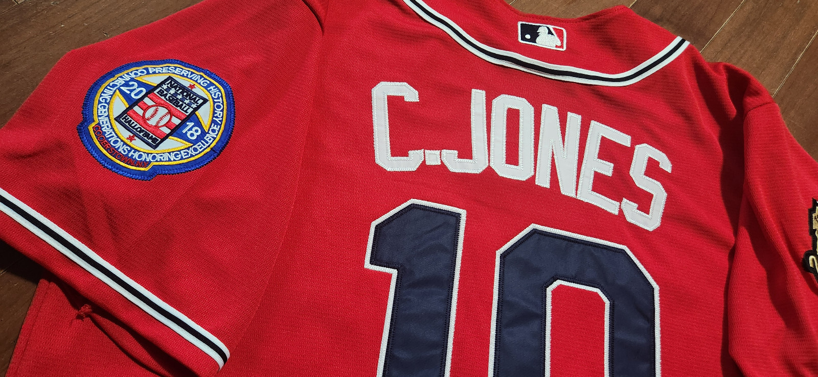 Brand New! Red Atlanta Braves #10 Chipper Jones 2Patches Stitched LIMITED Jersey