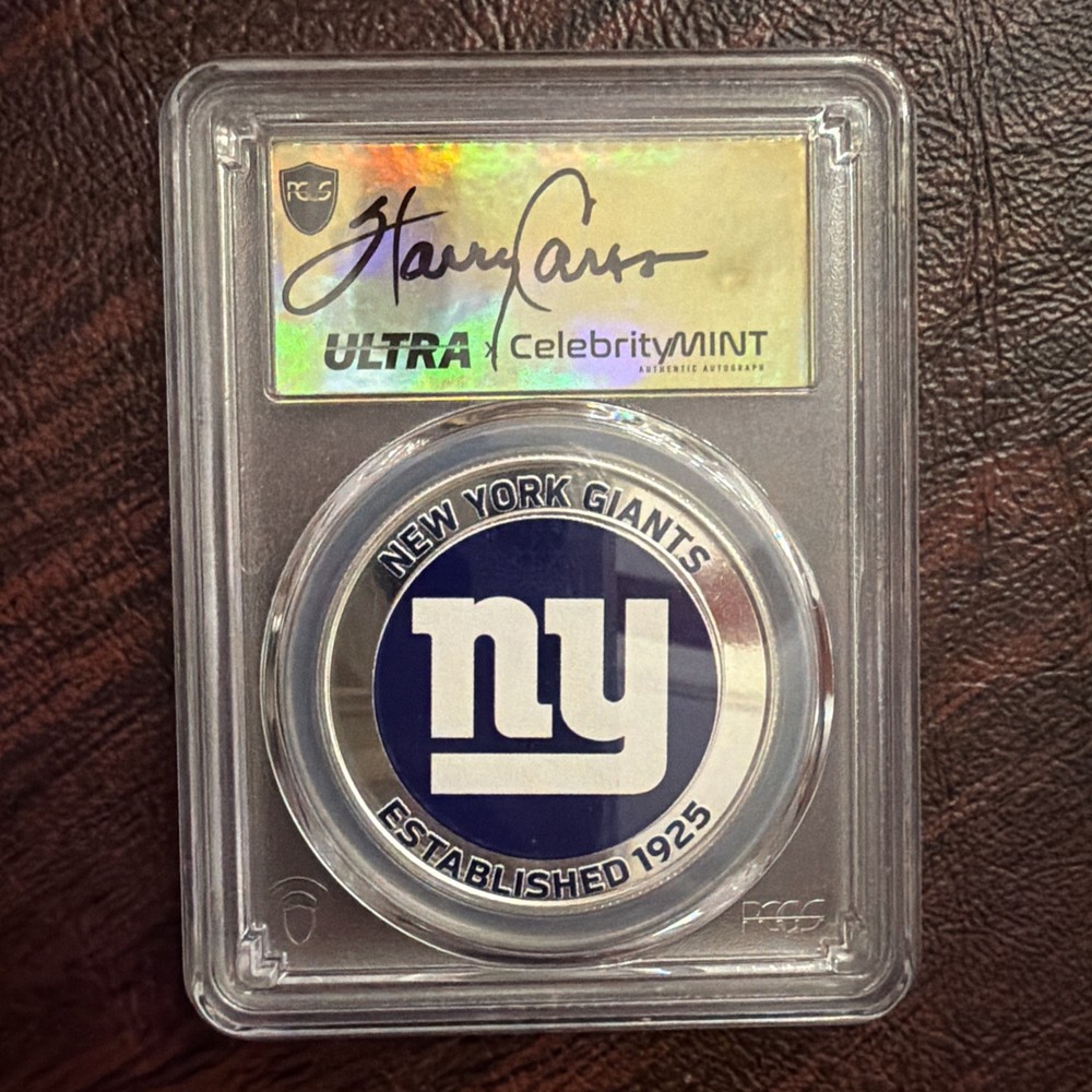 2025 NFL  Celebrity Mint - Signed Harry Carson NY Giants 1oz Silver - Gold Label