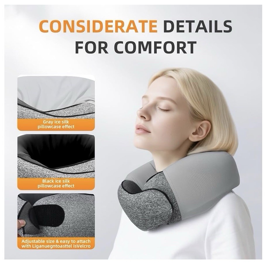 ThreeHome Neck Pillow Memory Foam Ergonomic Support Gray