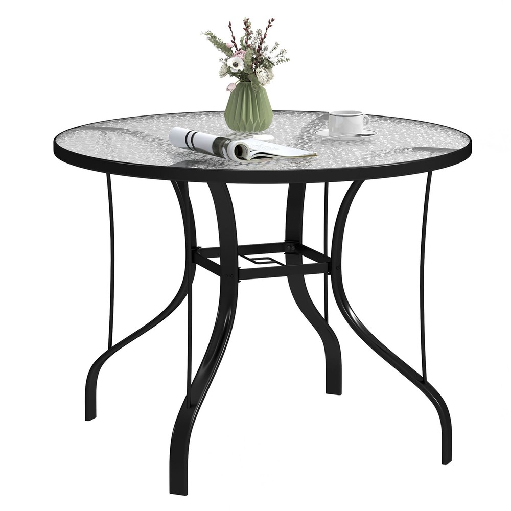 Black 38" Round Dining Table: Tempered Glass, Rust-Proof Frame, 110lb Cap