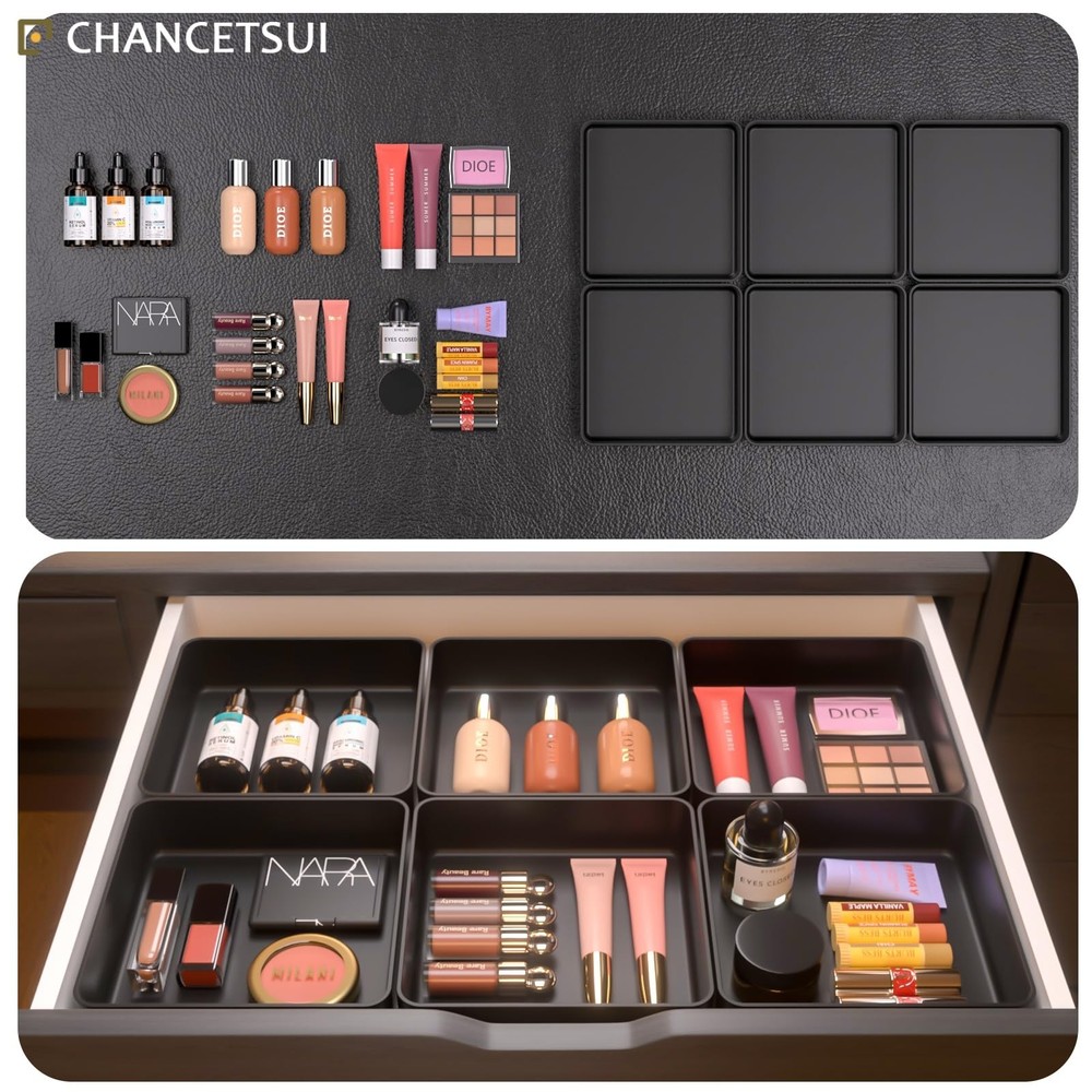 CHANCETSUI Black Stackable Vanity Organizer Trays: Thick Makeup Holder for Co...