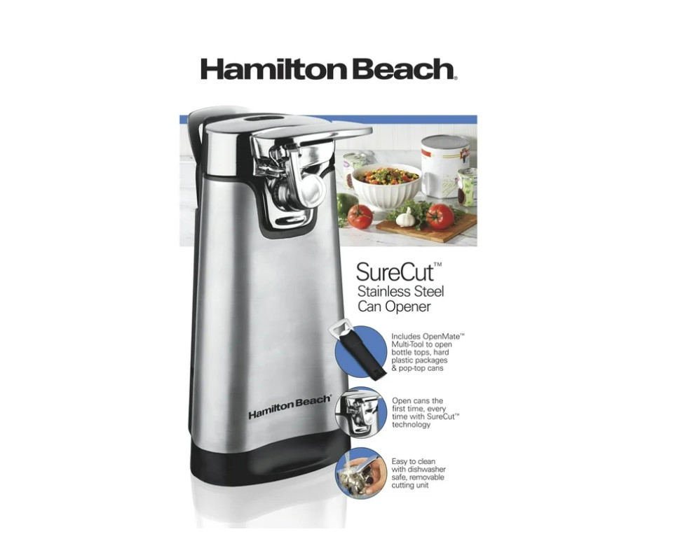Hamilton Beach SureCut Automatic Electric Can Opener with Multi Tool, Stainless