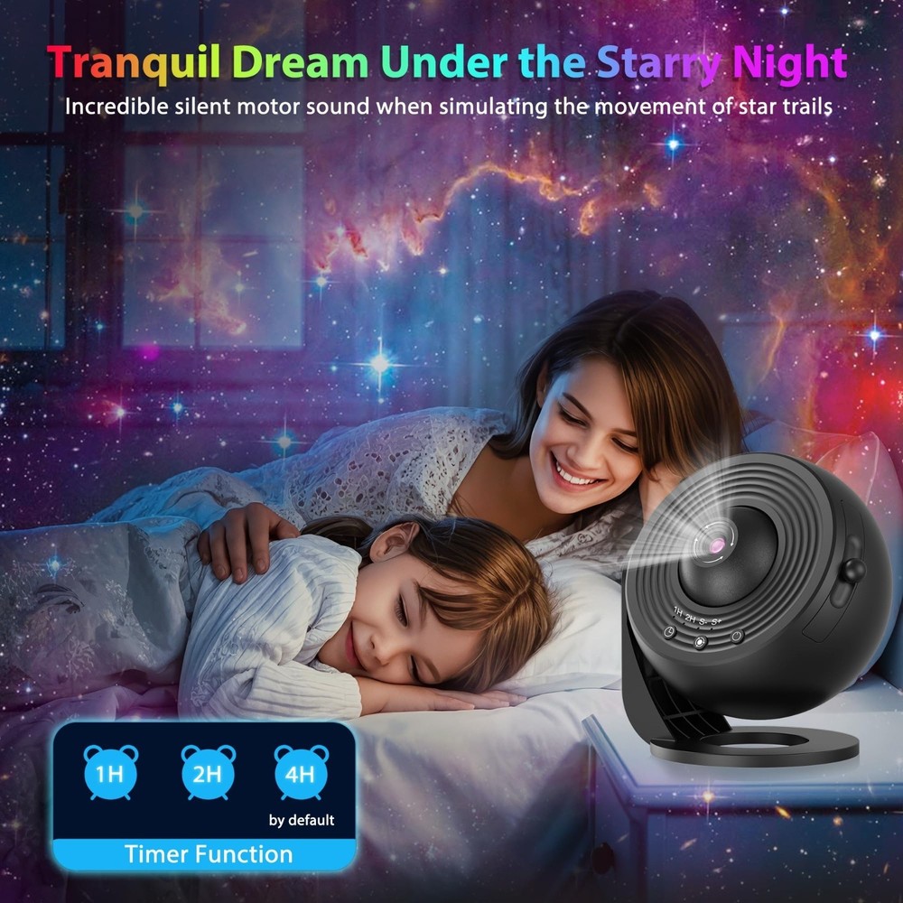 Galaxy Projector for Bedroom, , 360° Rotating 1/2h Timer Simple 3-Button Control