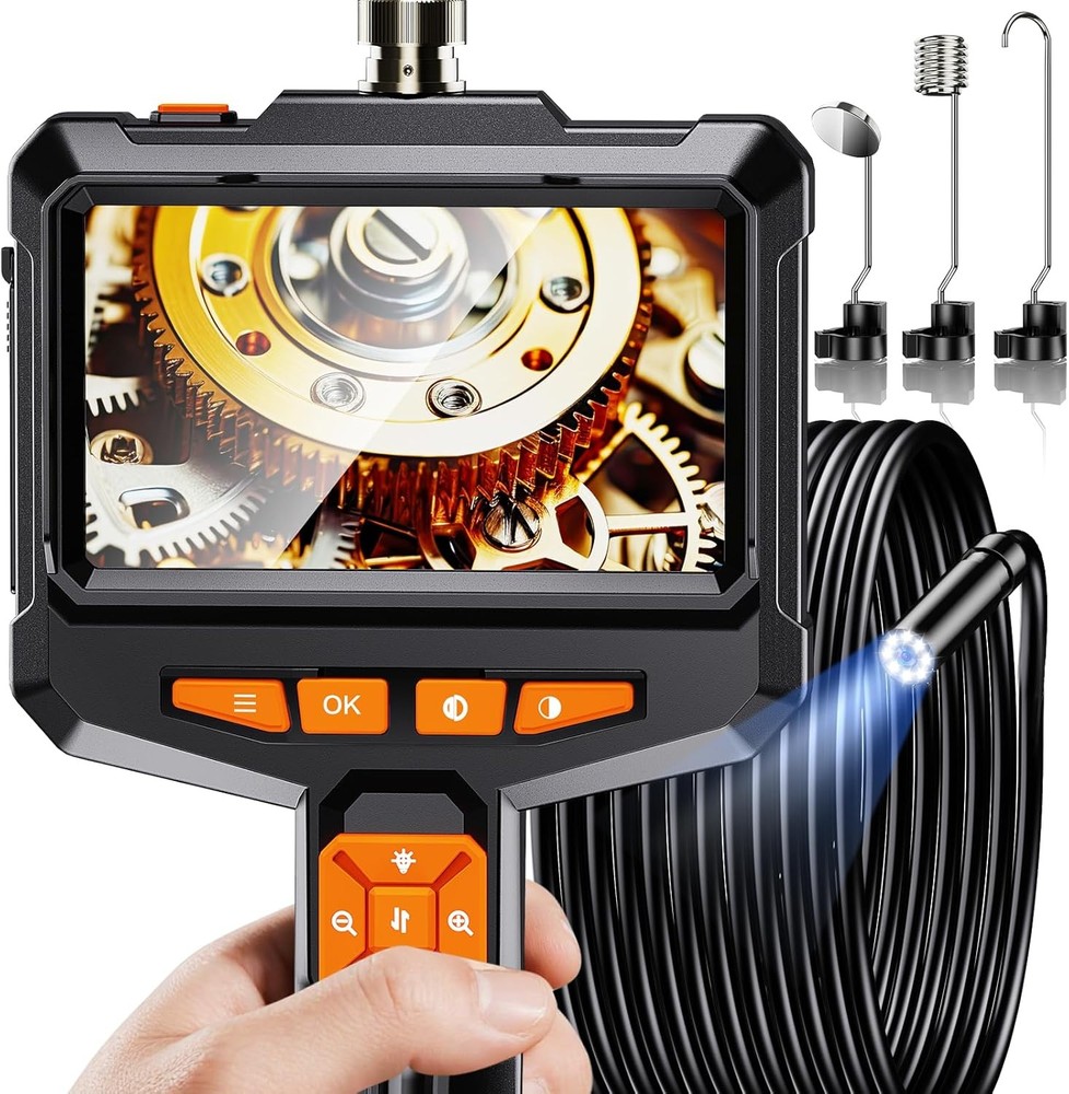 Endoscope Camera with Light, Handheld Borescope 4.3" IPS Screen, black