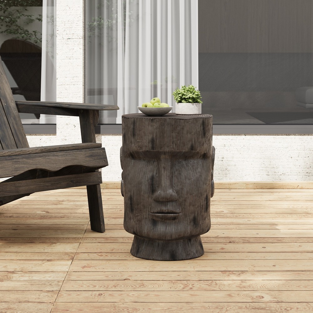 Outdoor Side Table,Easter Island Statue Pedestal End Table Stool
