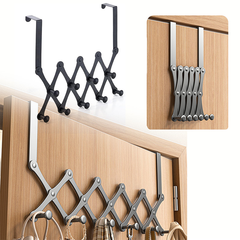 Retractable Over The Door Hook Rack - 6-Hook Expandable Hanger-Space-Saving