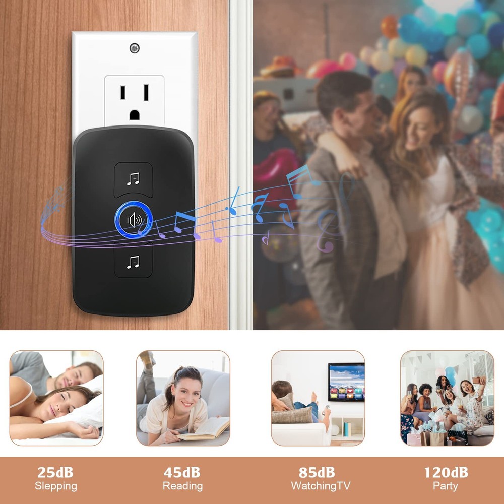 1000FT Wireless Doorbell Waterproof 2 Plugin Receiver Adjustable Volume 60 Chime