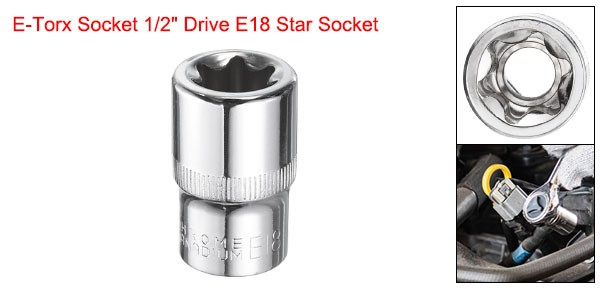E-Torx Socket 1/2" Drive E18 Star Socket 1.5" Length 6 Point Spline Sleeve