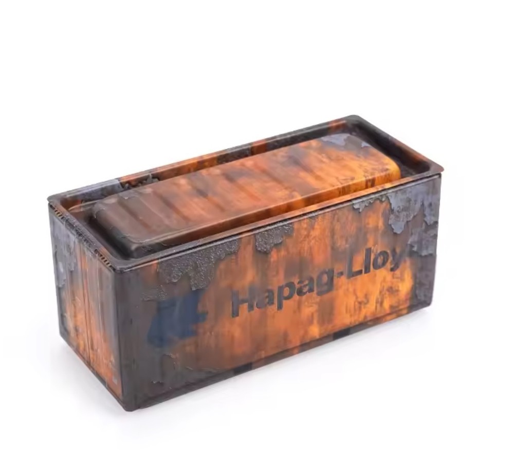 Hapag-Lloyd Mini Iron Shipping Container - Small Storage Box - Rustic Finish
