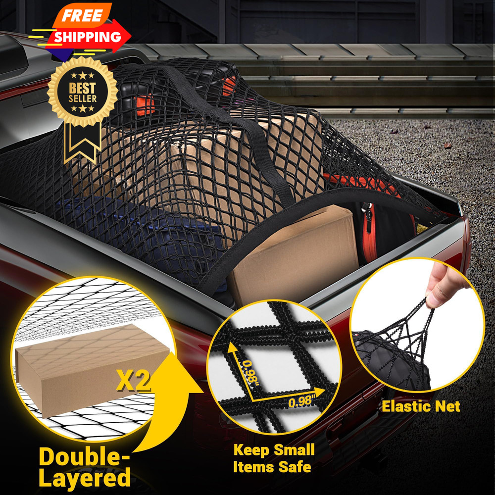 BUMBEE Truck Bed Cargo Net, Highly Elastic Double Layer Grid, Black