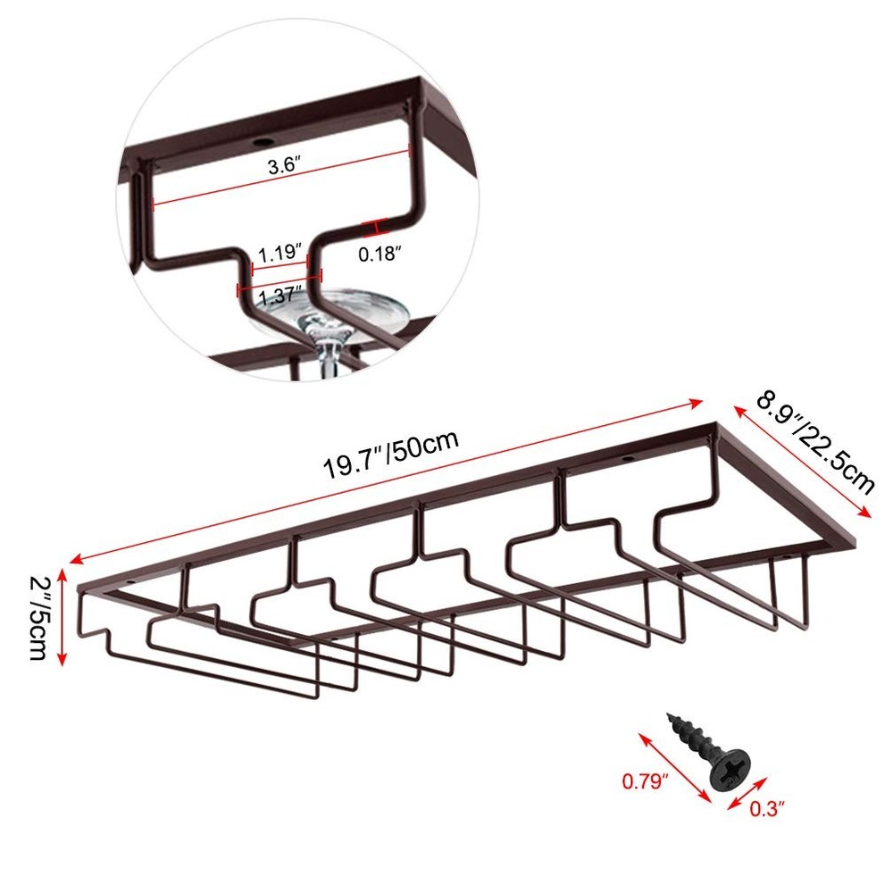 5 Rows Wine Glasses Rack Under Cabinet Stemware Rack for Cabinet Kitchen