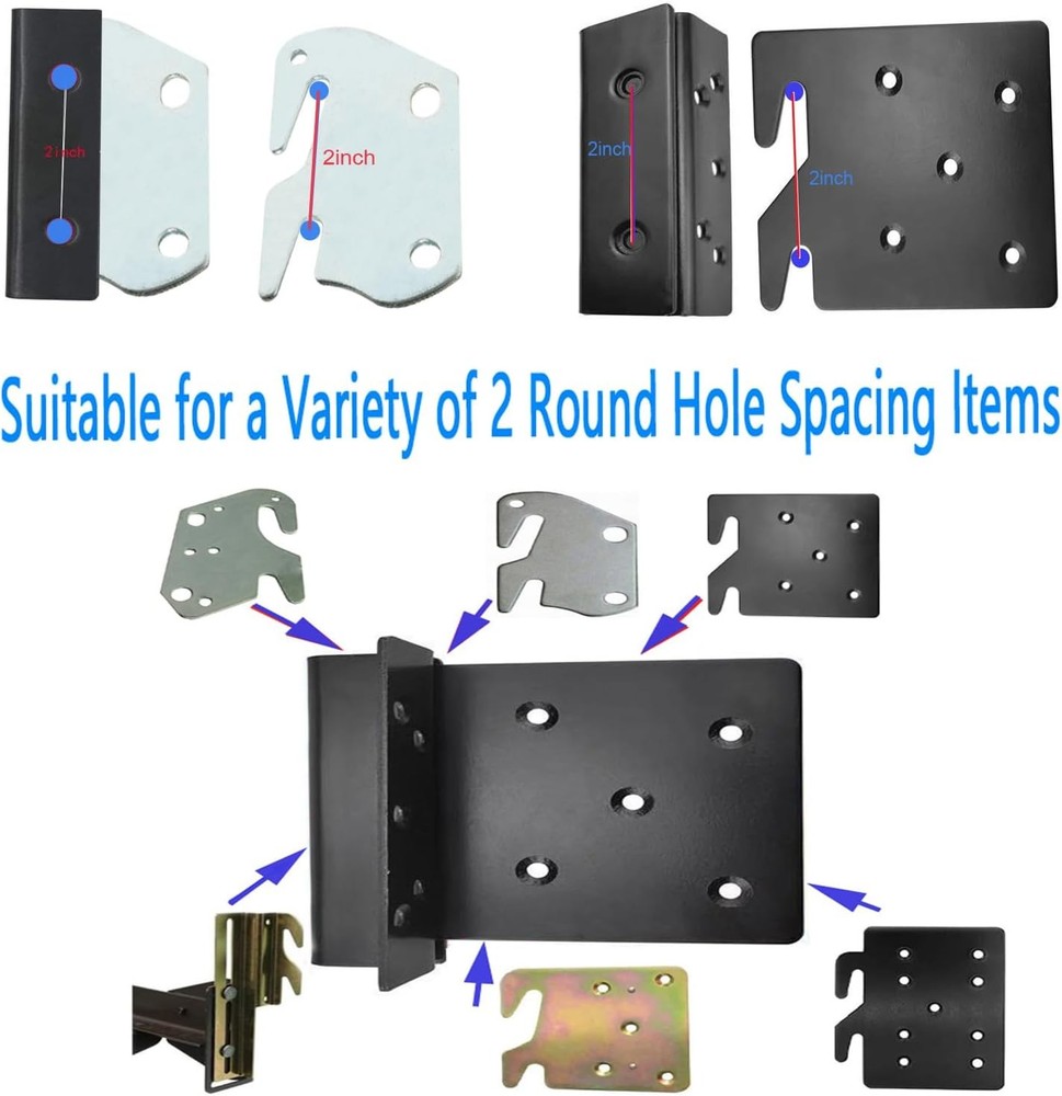 Bed Frame Hardware Post Double Hook Slot Brackets 2 Pieces, Black