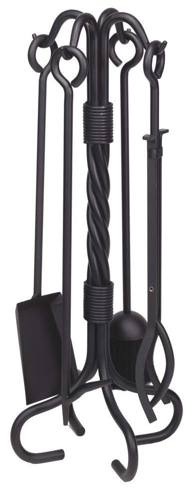 Dagan Five Piece Wrought Iron Fireplace Tool Set, Black