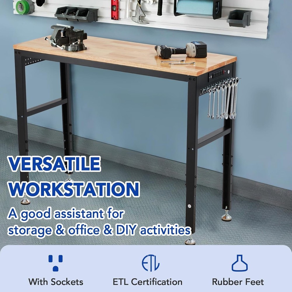60" Adjustable Work Bench Heavy Duty Worktable for Workshop Garage 2000 Lbs Load