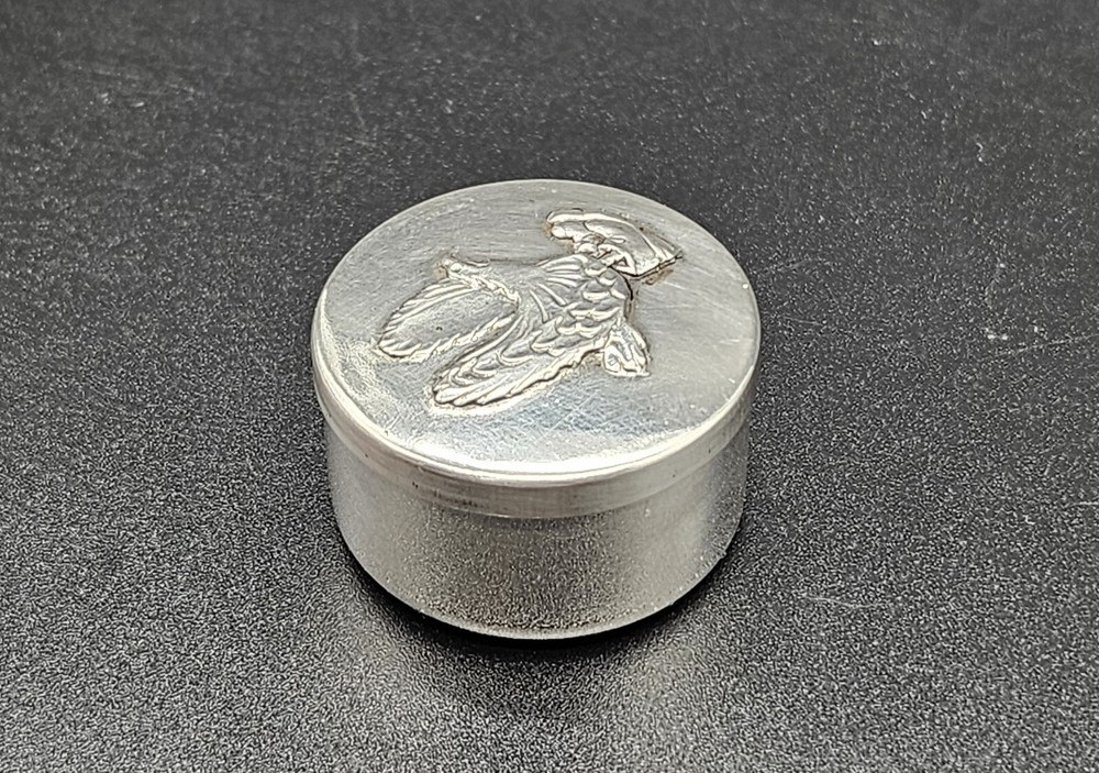 Vintage Silver 800 with Engraved Repousse Eagle Pill Box/Snuff Box/70s