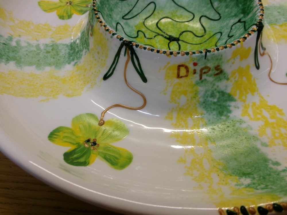 Large, Ceramic Serving Dish, by Johanna Watts 2009, Chips & Dips, signed. H2