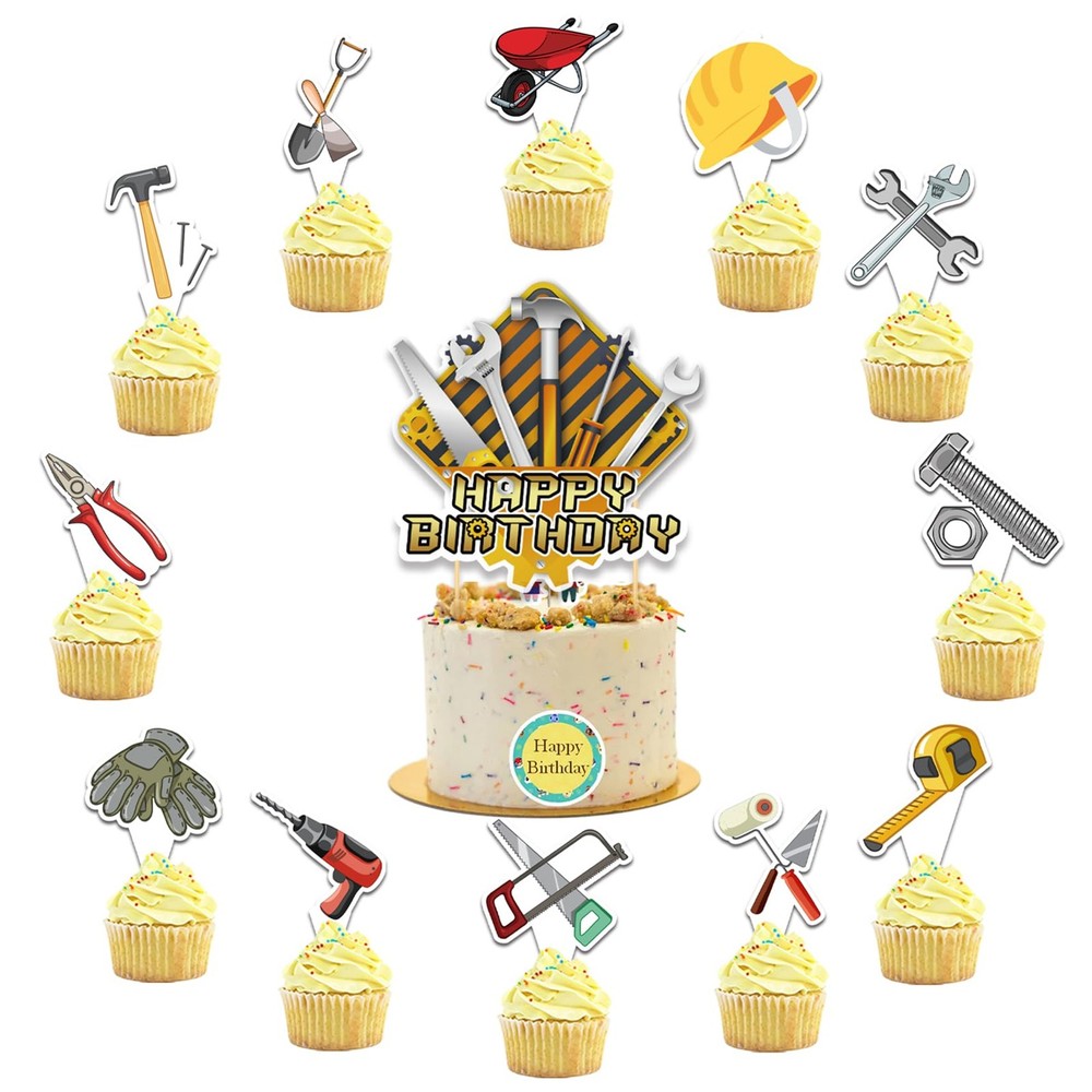 25 Pcs Tools Cake Topper Cupcake Toppers Tools Cake Decorations for Tools Par...