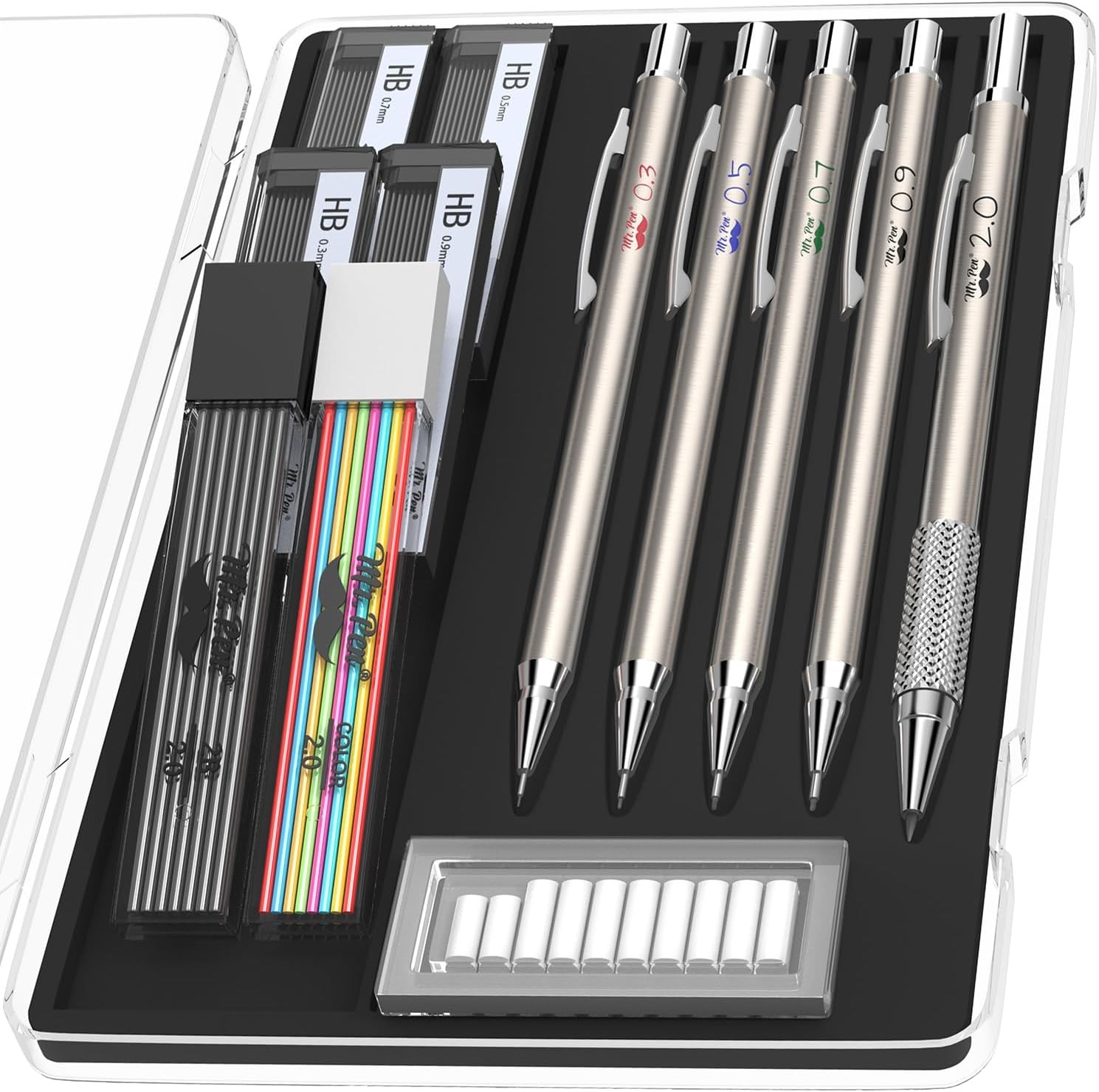 Mr. Pen- Metal Mechanical Pencil Set with 20 Piece Set, black,multi-color