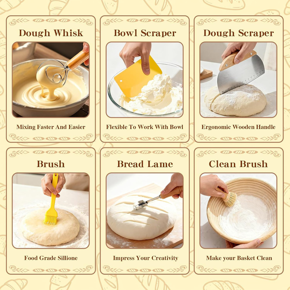 Complete Sourdough Starter Kit with Proofing Baskets and Baking Tools