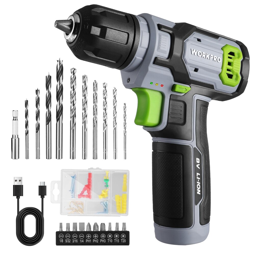 WORKPRO 8V Cordless Drill Driver Set 53pcs Bit Electric Drill 3/8" Keyless Chuck