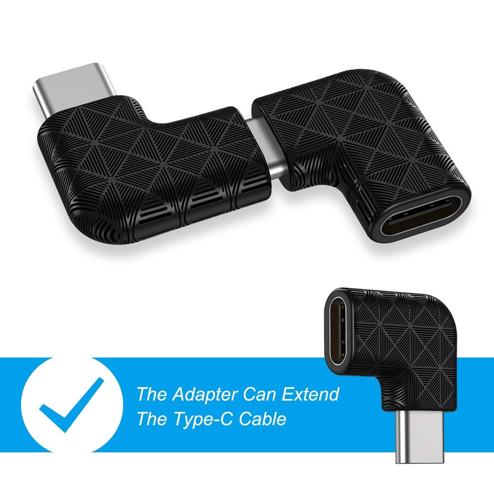 USB C Right Angle Adapter,90 Degree C to C C 3PACK, Black