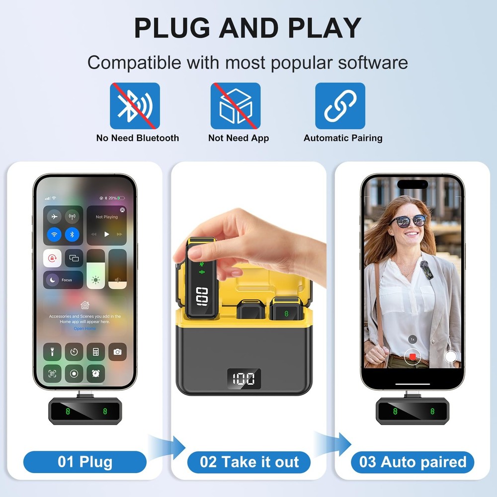 Mini Lavalier Microphone for iPhone/Android/PC, Lav Mic with 45H Battery, Noi...