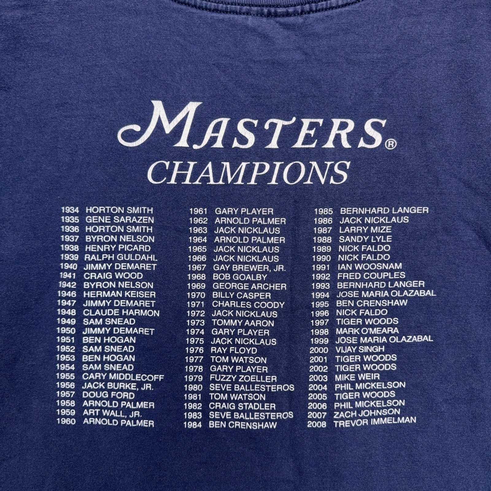 2009 Masters Champions Shirt Mens Large Blue Short Sleeve Golf USA Tiger Woods