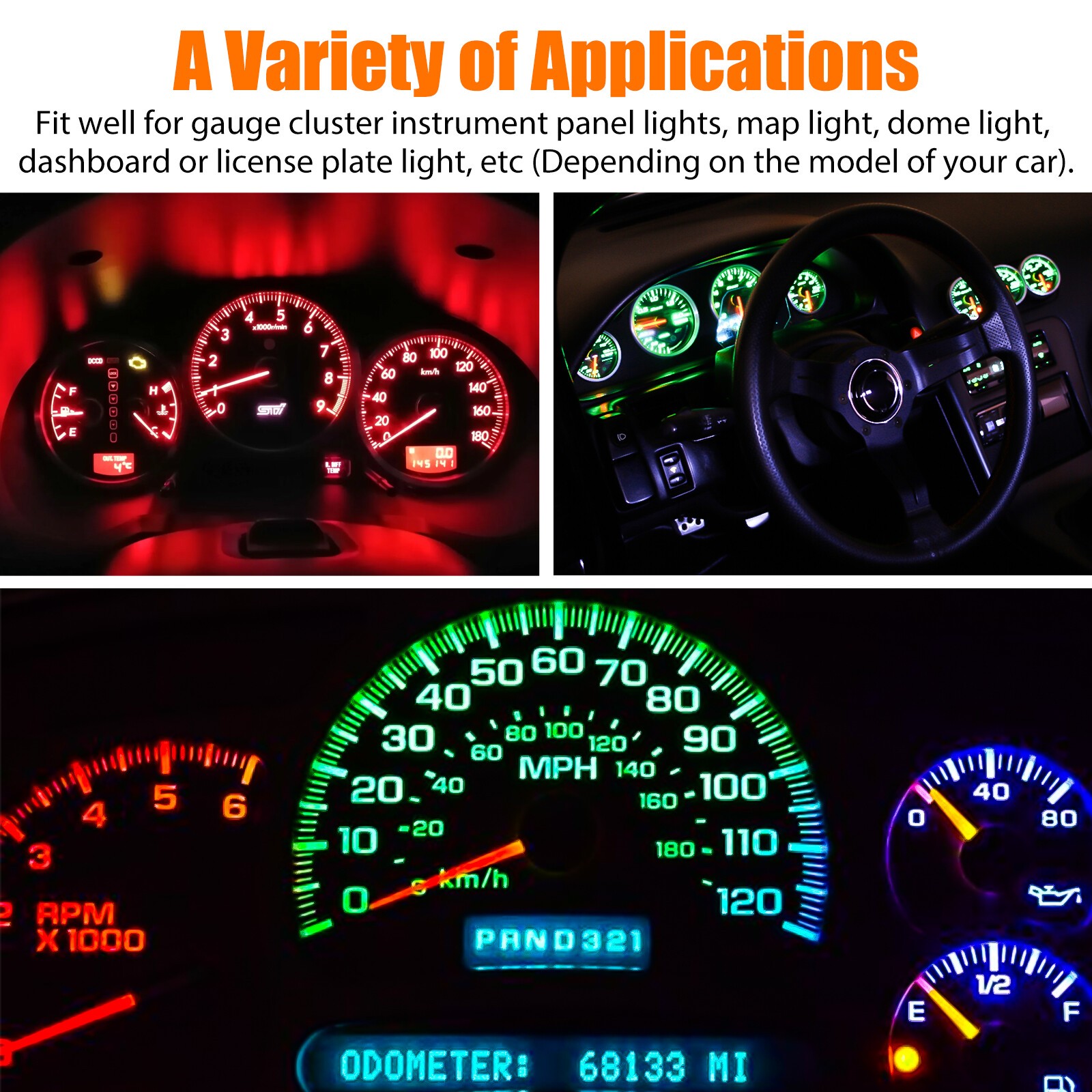 50PCS T10 194 168 2825 LED Speedometer Instrument Gauge Cluster Dash Light Bulbs