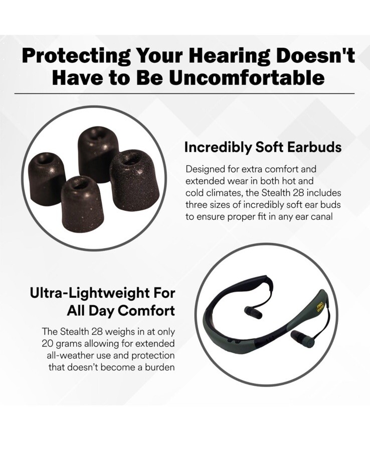 Pro Ears Stealth 28 Hearing Protection, Green, PEEBGRN