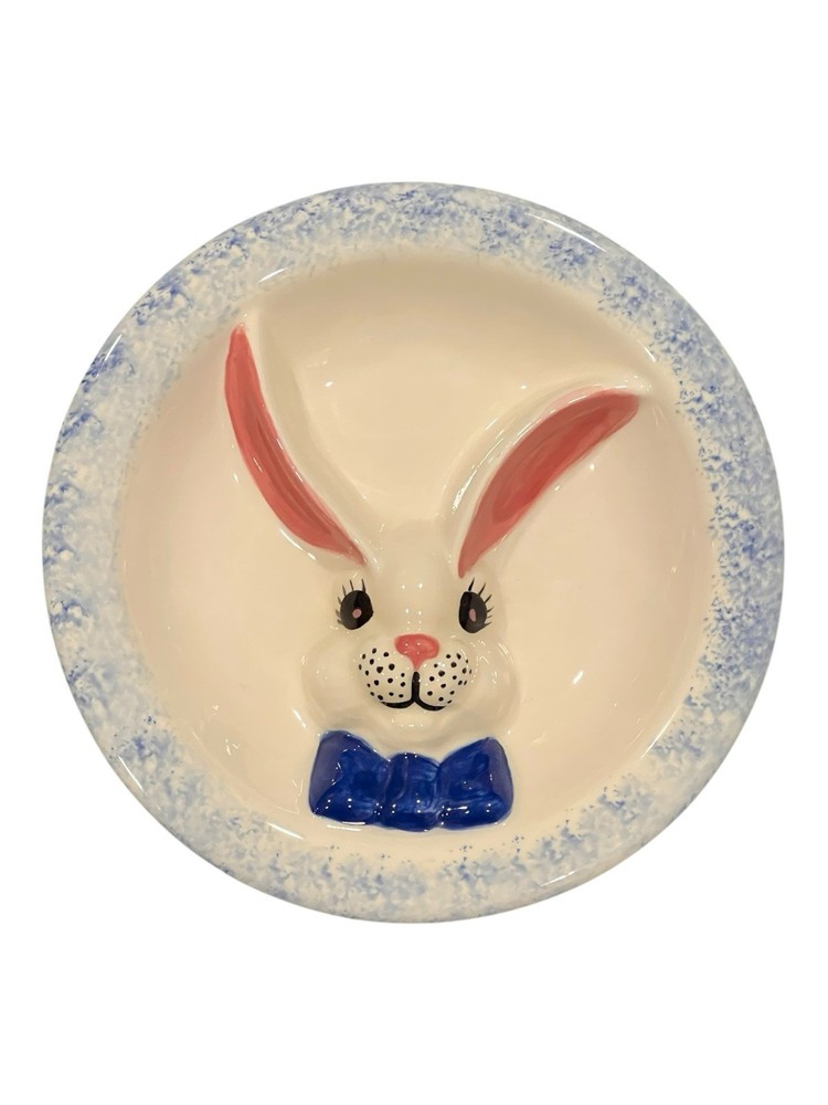 Easter Rabbit Ceramic Divided Candy Dish 8” x 1-1/4” Excellent Used Condition