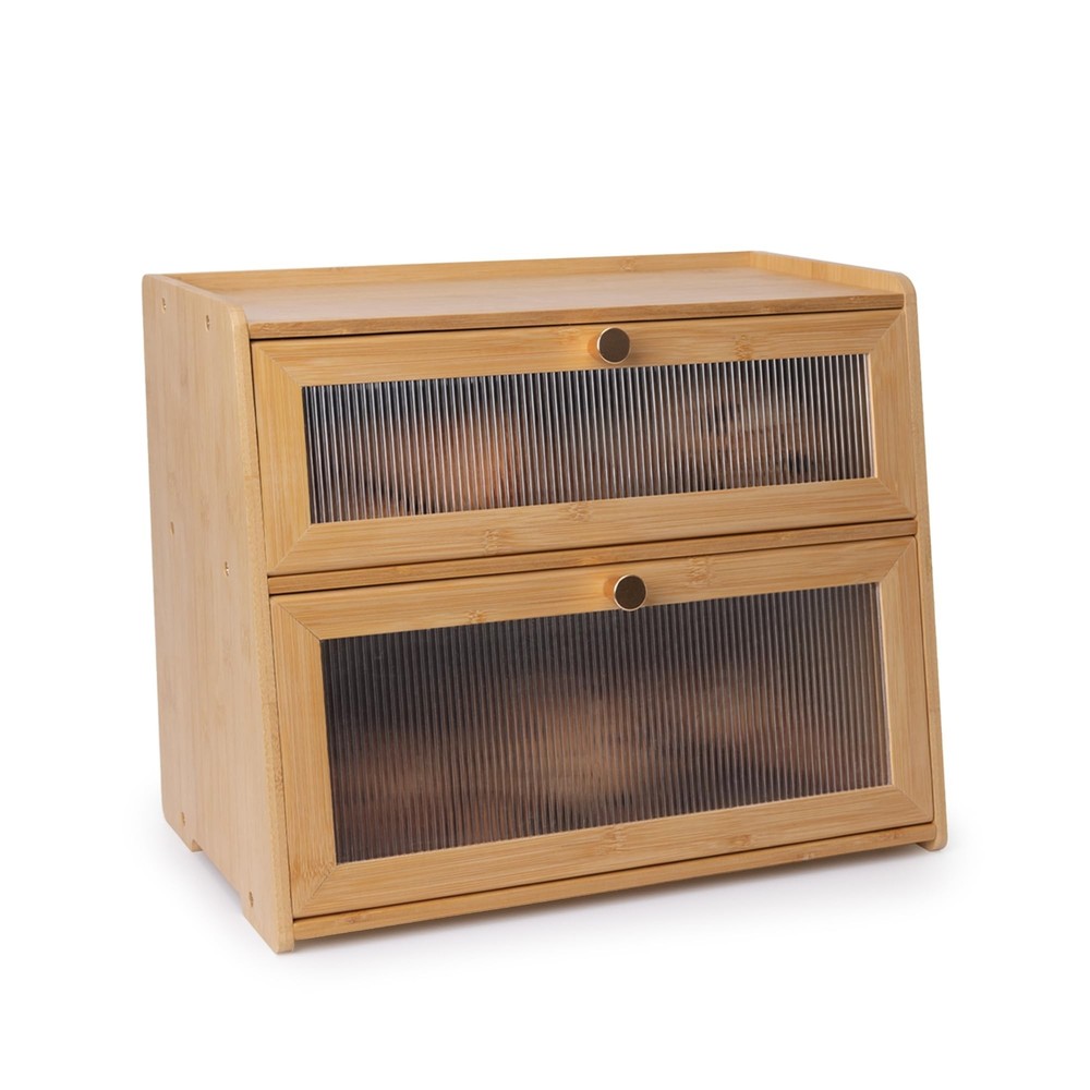 Bamboo Bread Box 2 Layers for Kitchen Counter-Large Capacity Bread Storage Co...
