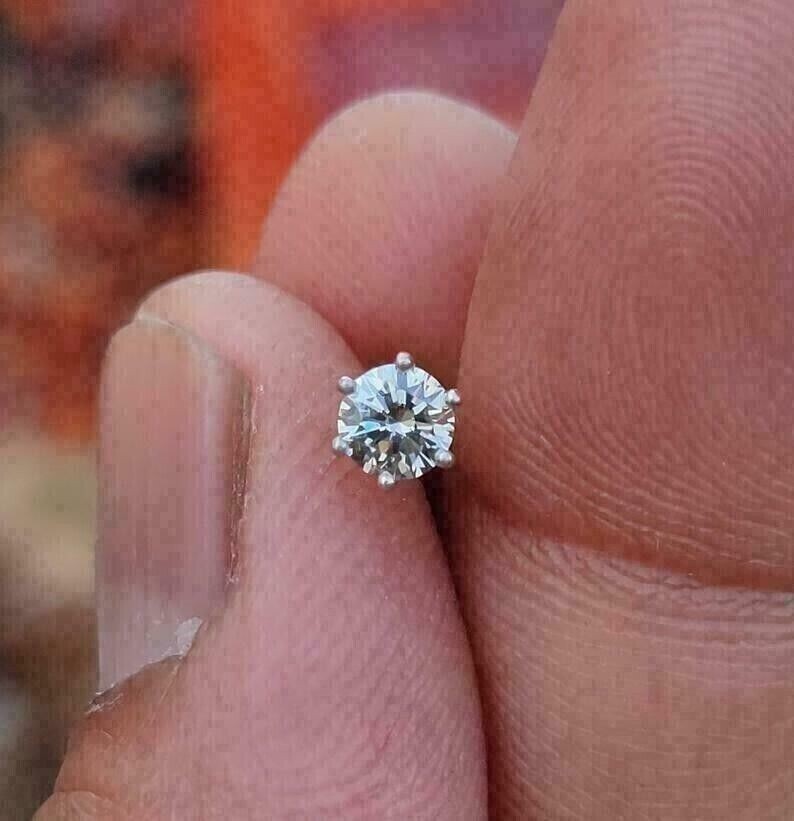 0.05 Ct Round Cut Real Diamond Women's Nose Screw Piercing Pin 14Kt Yellow Gold