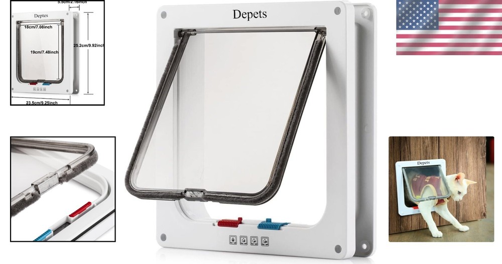 Compact Weather-Resistant Cat Door – 4 Switching Modes for Maximum Control