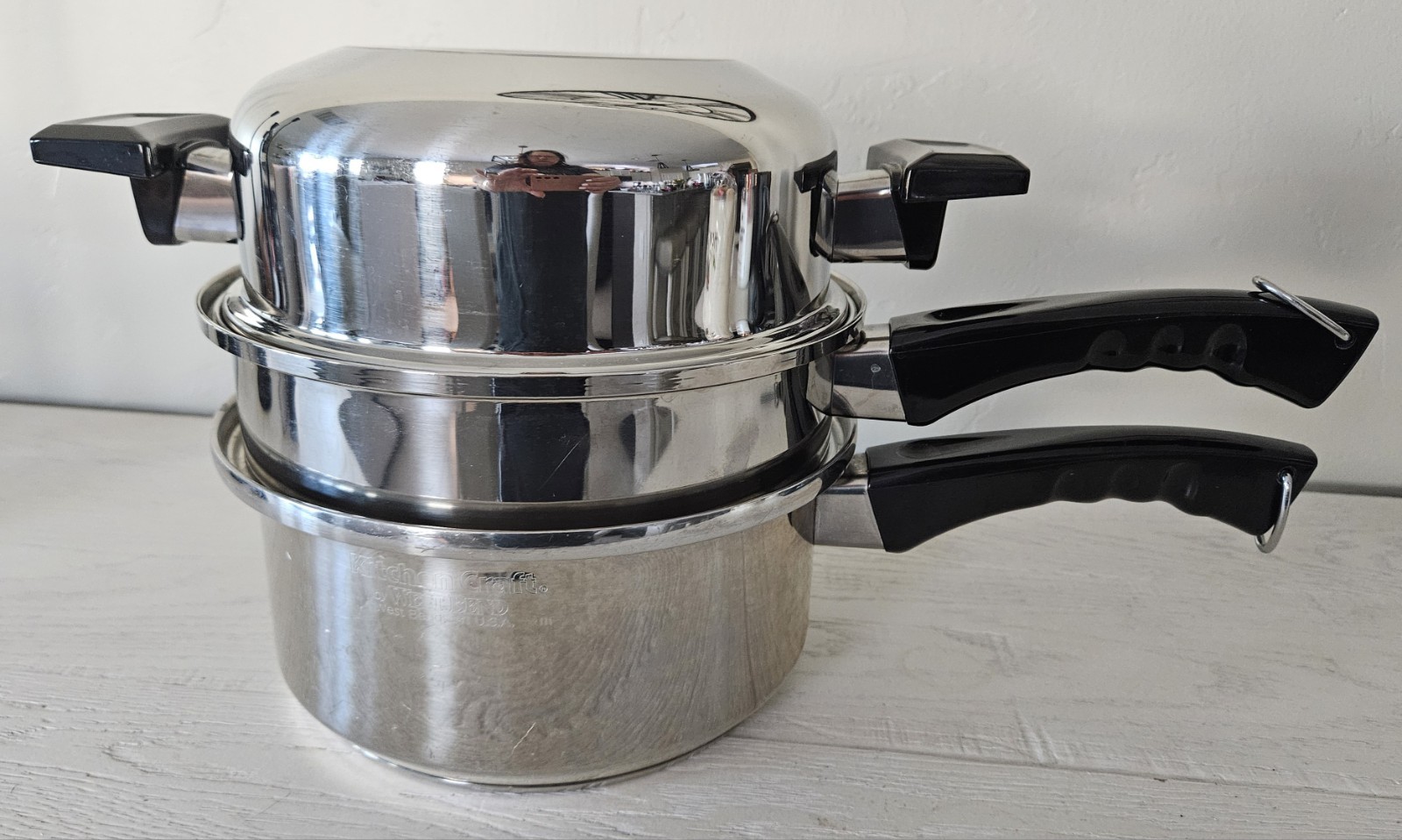 Kitchen Craft Stainless Steel Cookware West Bend Saucepan Pot w/ Steamer & Lid